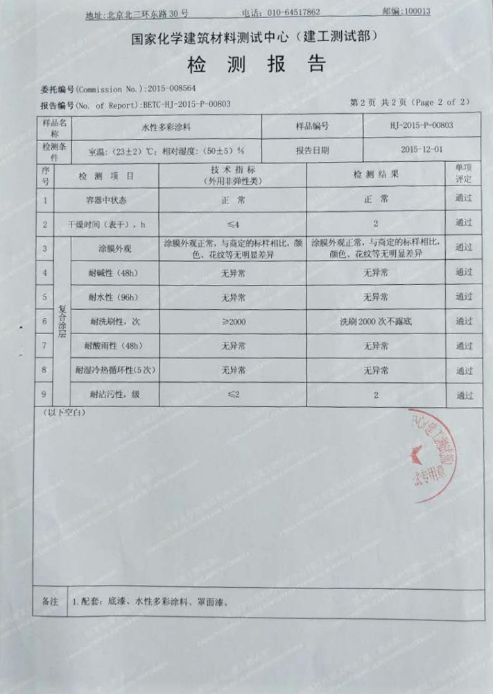 水性多彩涂料檢測報(bào)告